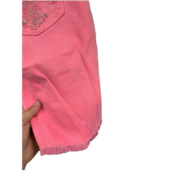 Miss Me Hot Corral Pink Bling Rhinestone Cross Pocket Bermuda Shorts Womens 30 - Picture 4 of 14